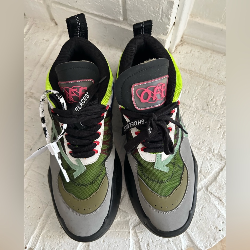 Off-White Men's Green, Gray & Neon Pink Accent Sneakers